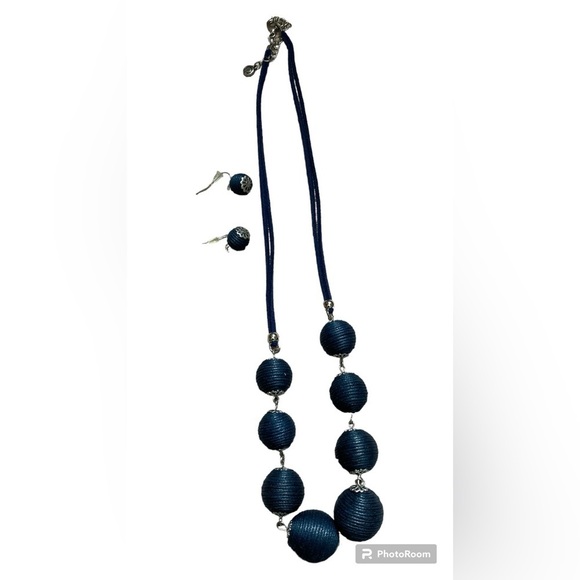 jewelry, necklace, earring, navy blue, coiled beads with suede cord - Picture 3 of 8